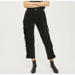 Topshop Black Tinsel Fringe Straight Leg Jeans